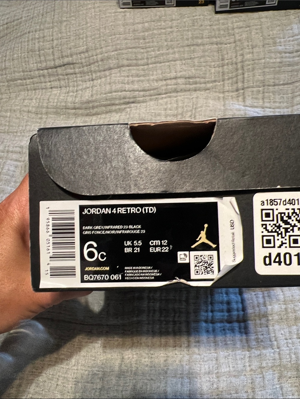 Jordan 4 Retro (TD) Box – Black with Gold Jumpman